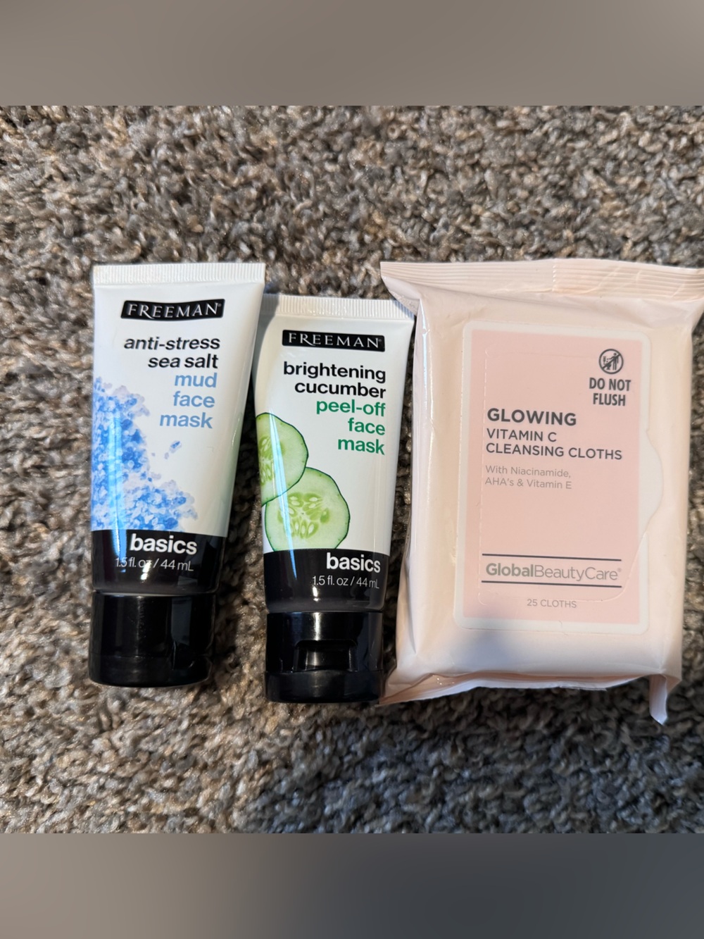 Freeman Basics Face Mask Duo + Glowing Cleansing Cloths - Blue, Green, Pink